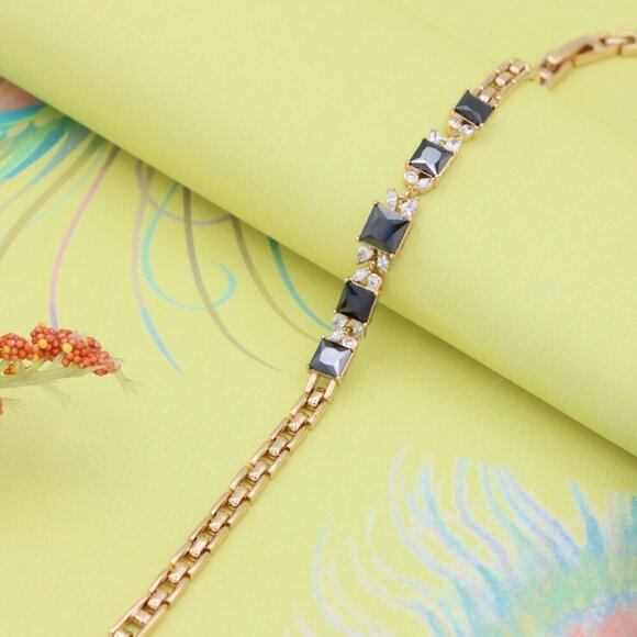 Elegant Rose Gold Bracelet with Black Square Stones and Sparkling CZ, XPBL0708 - Picture 7 of 12